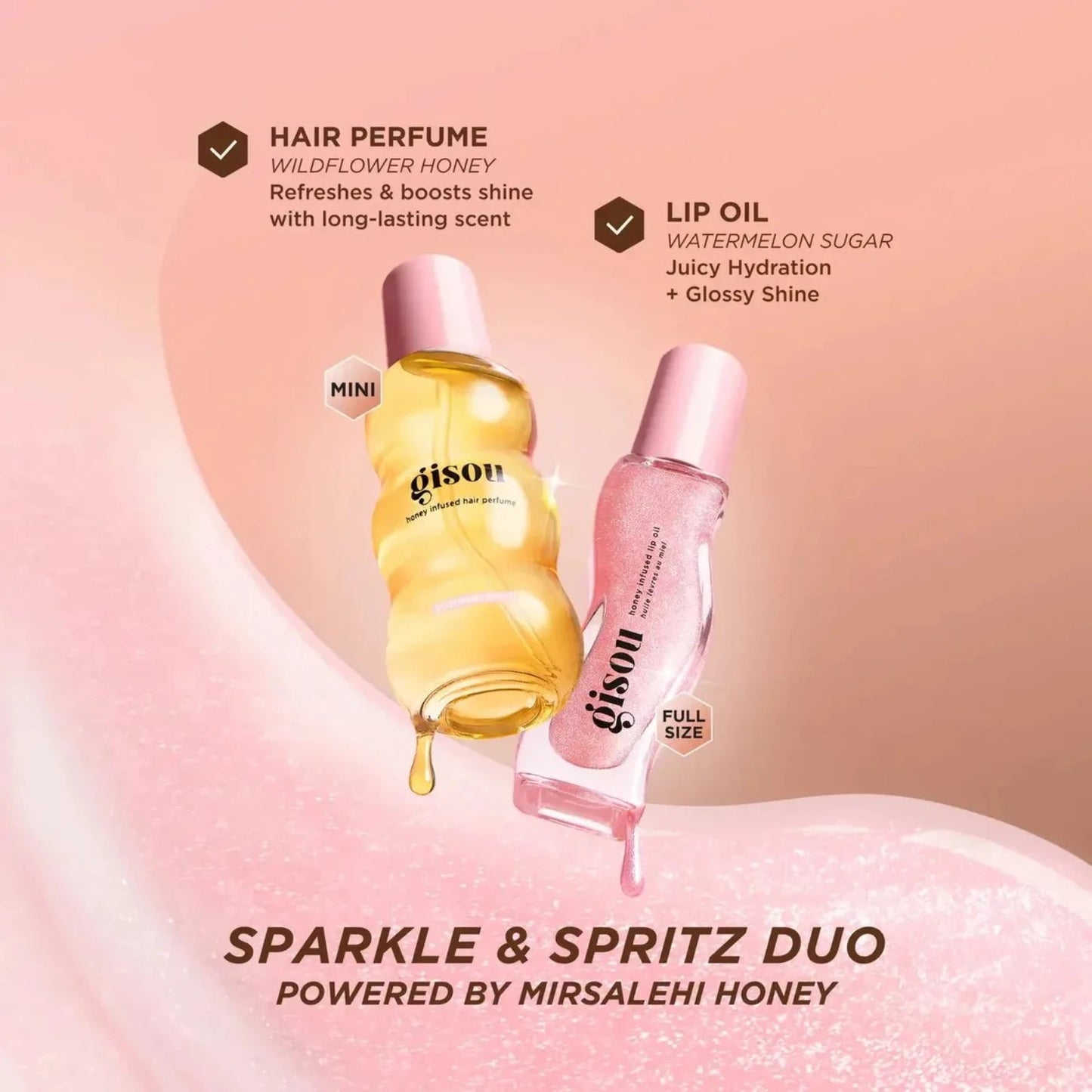 Gisou Sparkle & Spritz Lip Oil & Hair Perfume Set - Pink Moon
