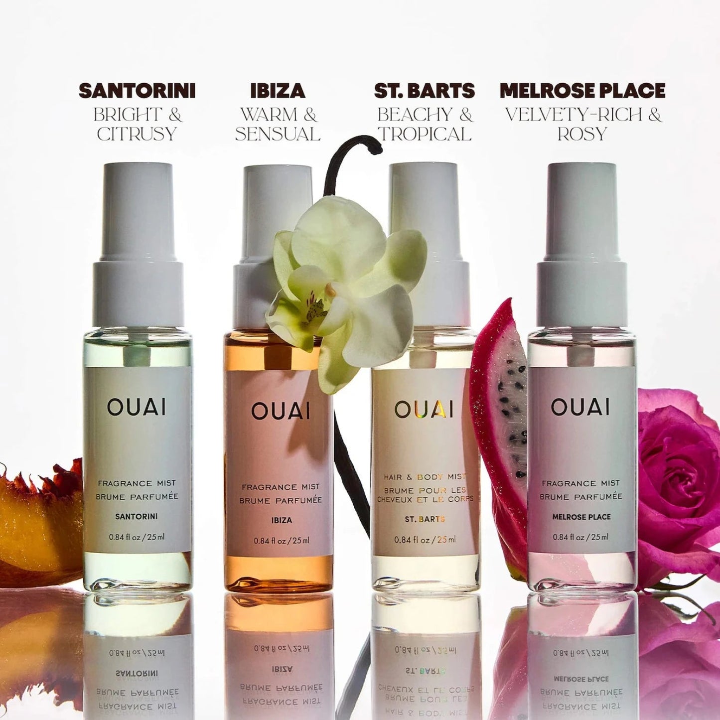 OUAI Mini St. Barts, Ibiza, Santorini & Melrose Hair & Body Mist Set - Pink Moon