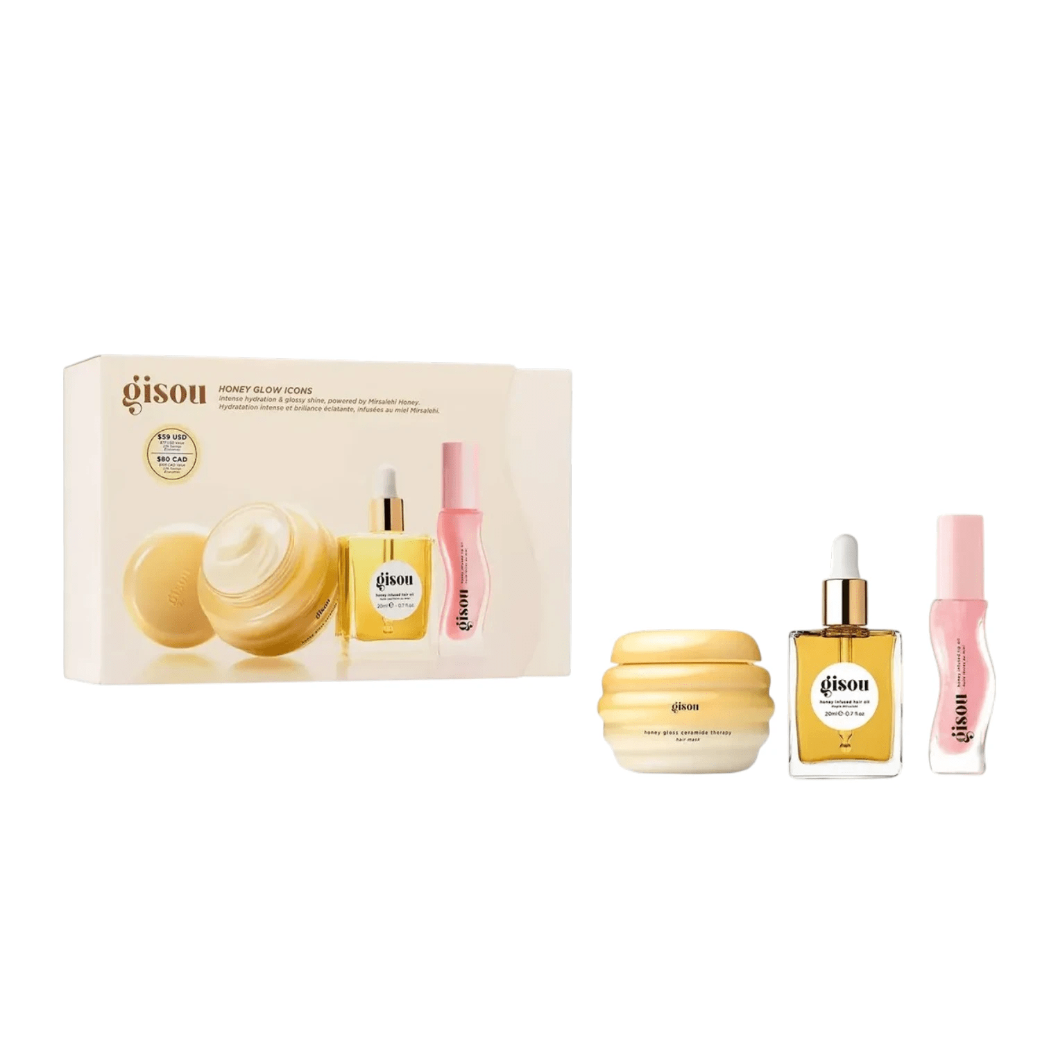 Gisou Honey Glow Icons Hair & Lip Set Mascarilla, Aceite & Gloss - Pink Moon
