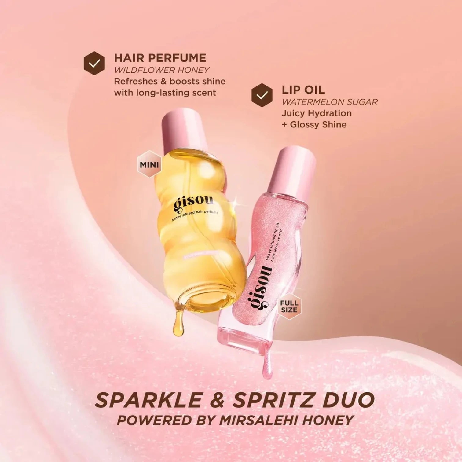 Gisou Sparkle & Spritz Lip Oil & Hair Perfume Set - Pink Moon
